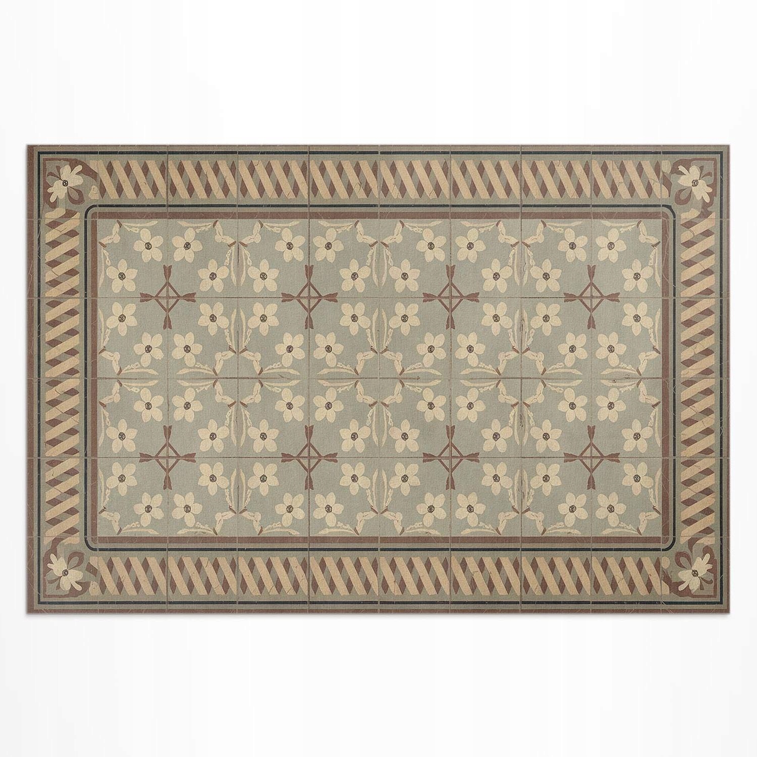 Vinylový koberec do záhrady Kvety a okvetné lístky v retro mozaikovom štýle 225 x 150 cm