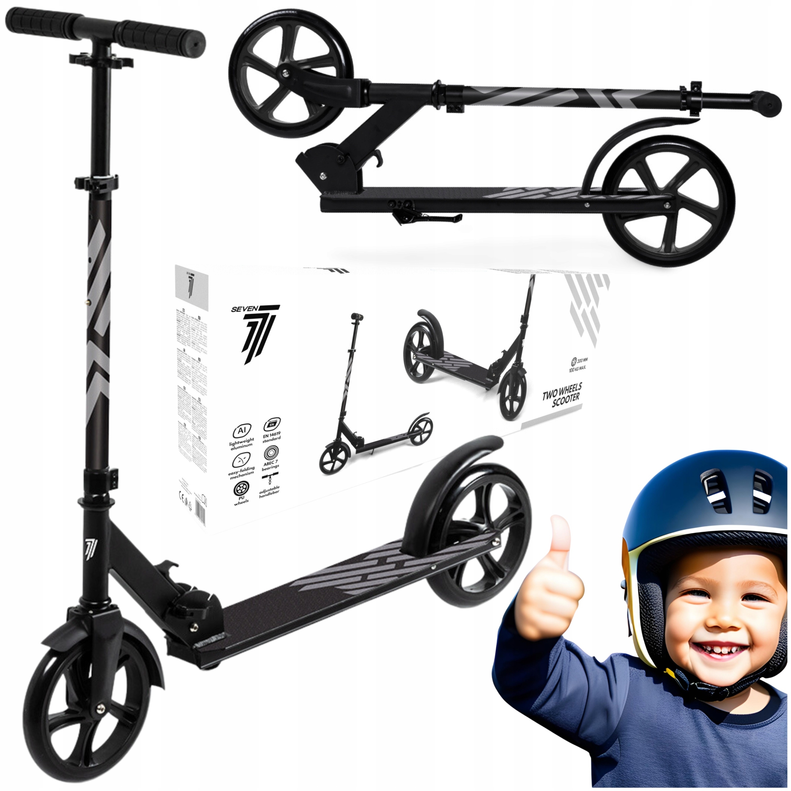 Czarna Hulajnoga Dwukołowa Składana Z Hamulcem