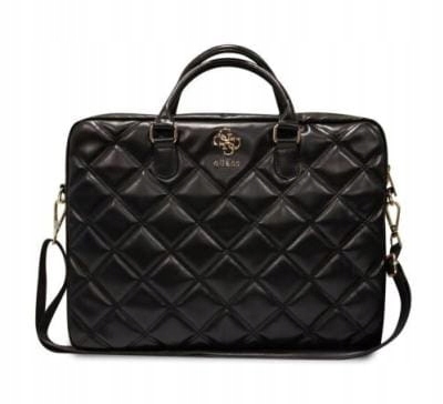 Elegantná taška na notebook Guess Quilted 16", čierna, prešívaná koža