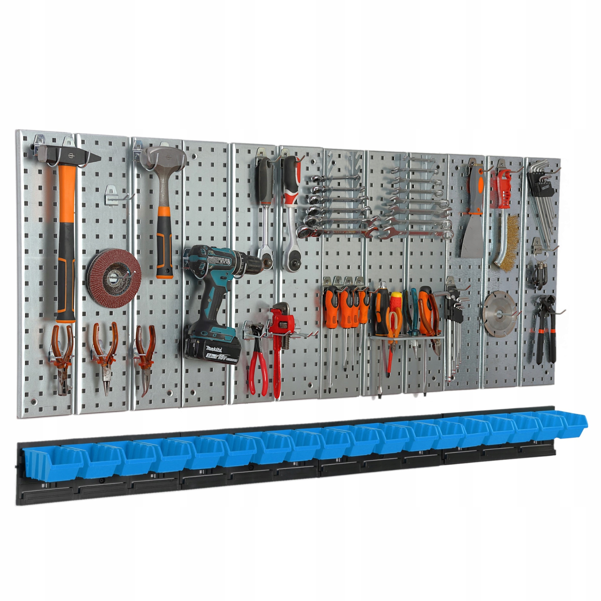 Kovová tabuľa na náradie 1560 x 713 mm stena 18 kuvet dielňa garáž