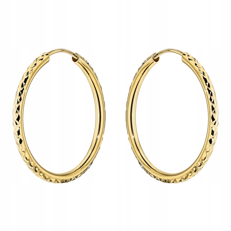 Kulaté Zlaté Náušnice pr. 585 Diamantová Kolečka 24mm 14k