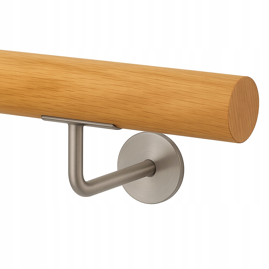 Dřevěná Zábradlí Na Schody, Nástěnná Buková 120 cm Ø 42 MM S Dvojitým Závitem