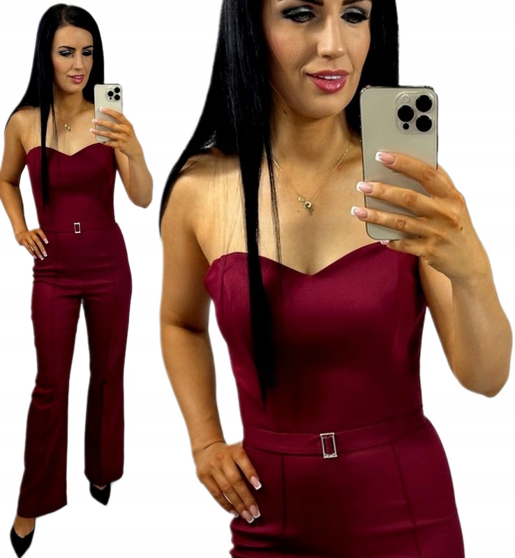 Dámská elegantní korzetová kombinéza Bordó s přezkou, velikost S