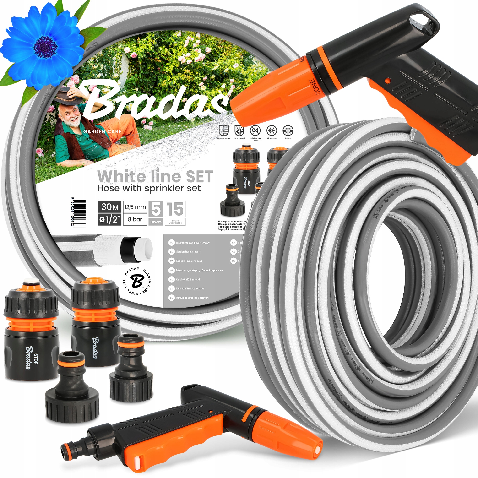 Záhradná Hadica 1/2 Vody Zvinovací zavlažovač 30 m Šlauf 5-VRSTVOVÝ Zbroj Yo