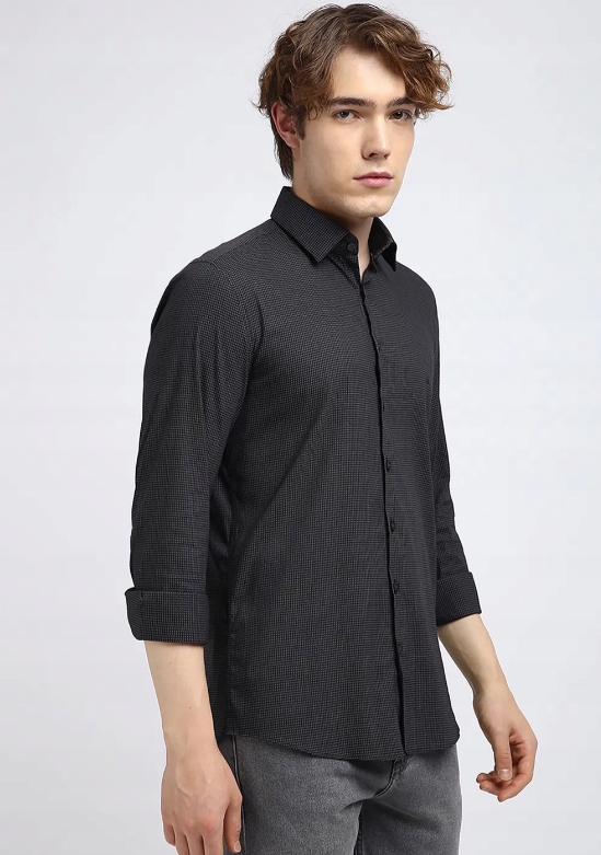 Calvin Klein Černá Košile Casual S Jemným Kostkovaným Rukávem, Dlouhý Rukáv 38 X_a