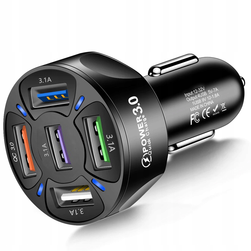 

Szybka Ładowarka Samochodowa Mocna 5x Usb Qc 3.0