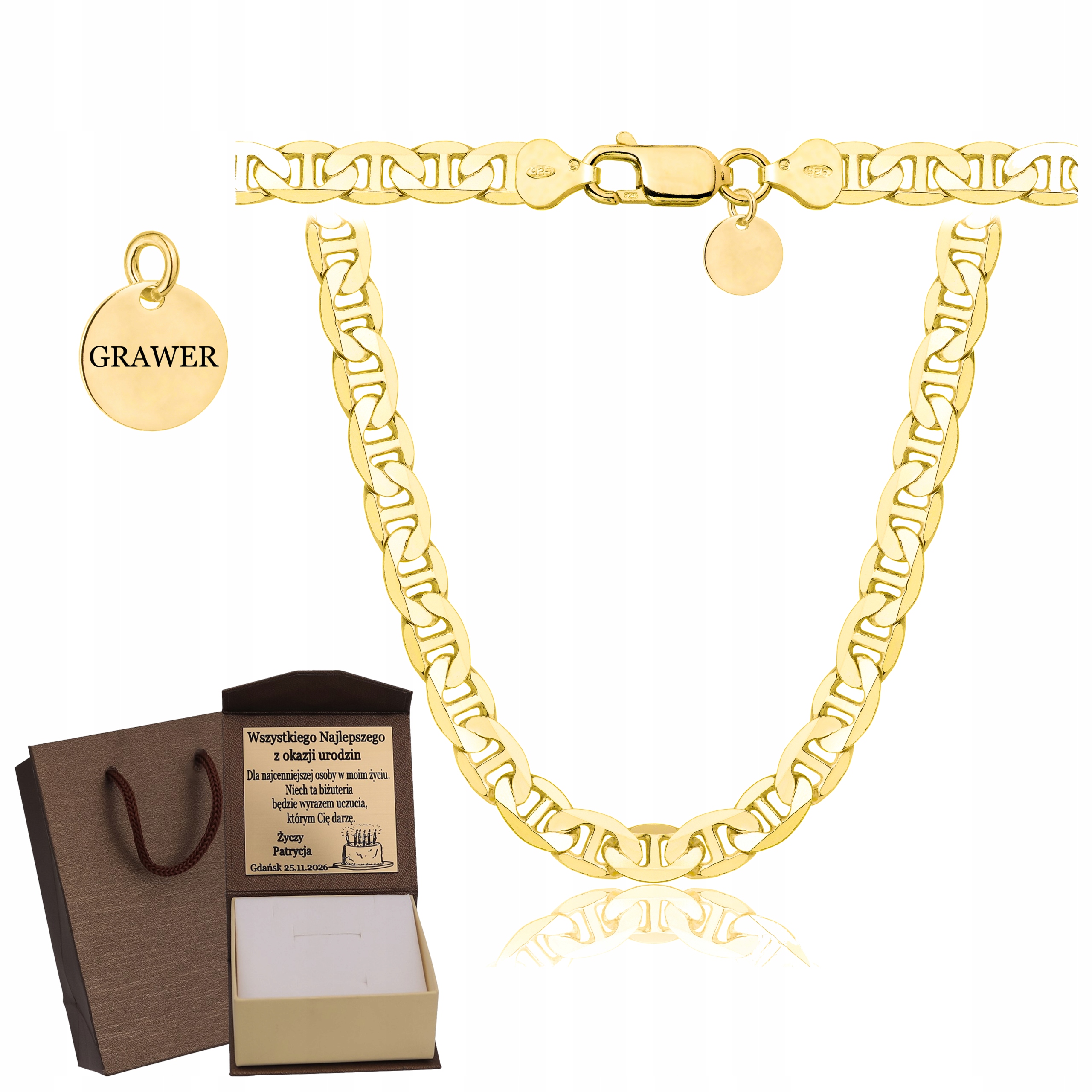 Zlatý Plný Řetízek Pánský Gucci Ryzost 925 585 Pevný Gravírování Bonus