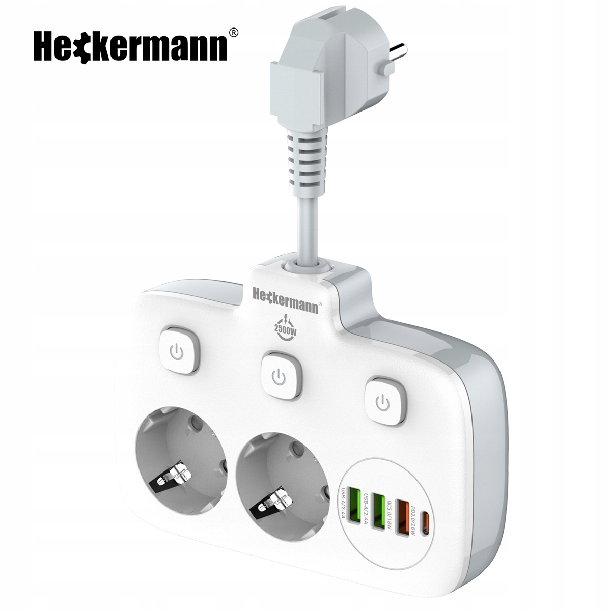 PRZEDŁUŻACZ LISTWA ZASILAJĄCA MOCNA WYŁĄCZNIKAMI QUICK CHARGE USB 3.0 Model 2x AC 3x USB 1x USB-C