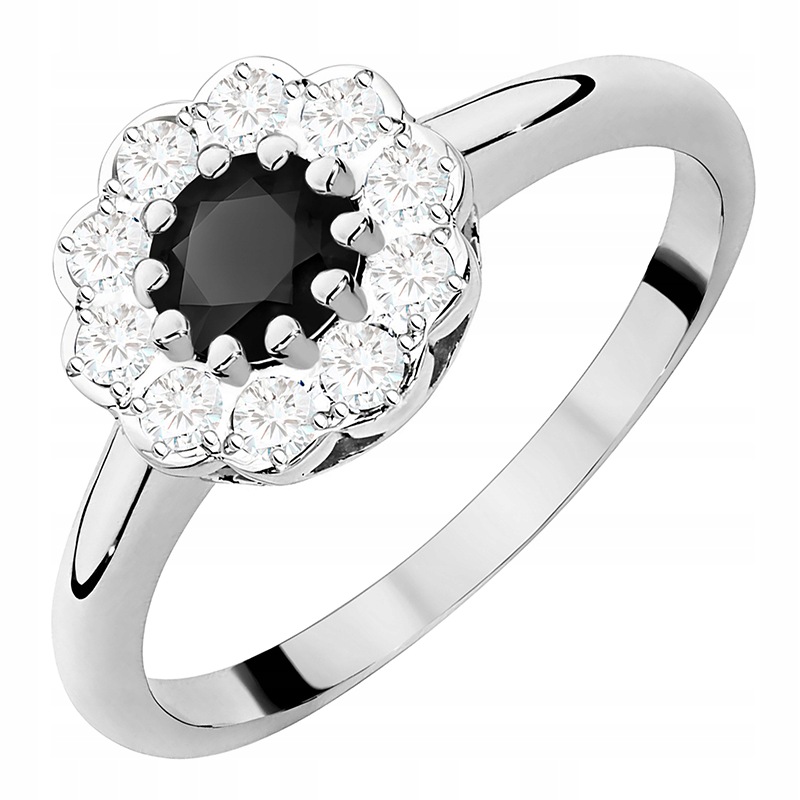 Złoty Pierścionek pr. 585 14k Czarny Diament 0,50ct i Brylanty 0,30ct