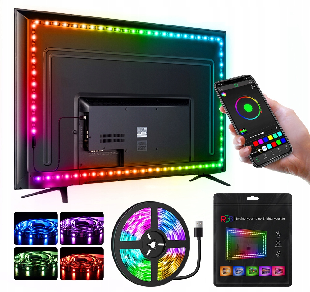 Taśma LED RGB USB podświetlenie BLUETOOTH 5M