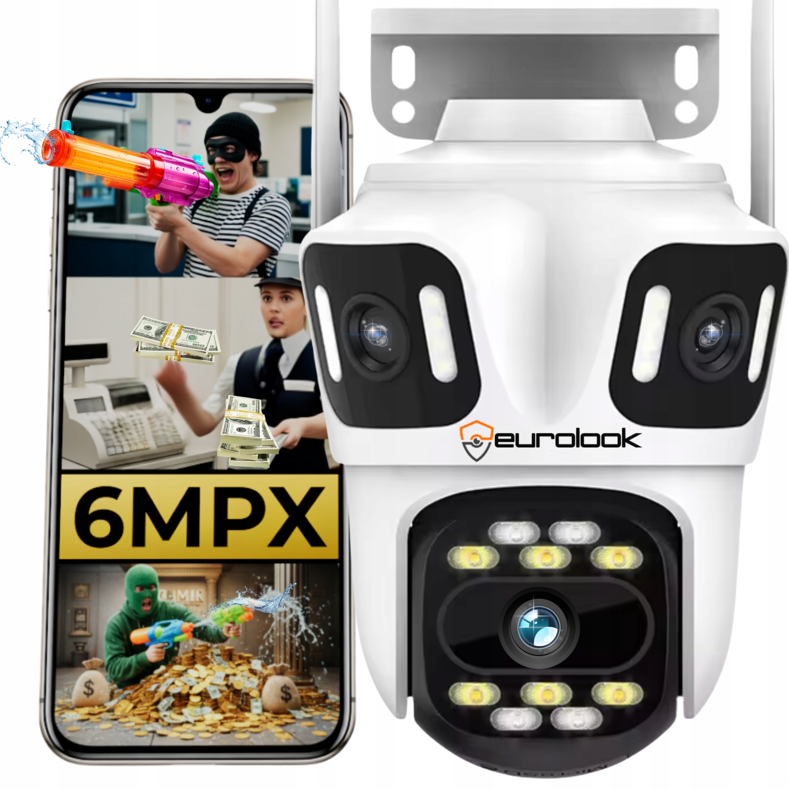 Venkovní Ip Wifi kamera Vodotěsná 3v1 Trojitá 6MPx Audio Funkce Ai