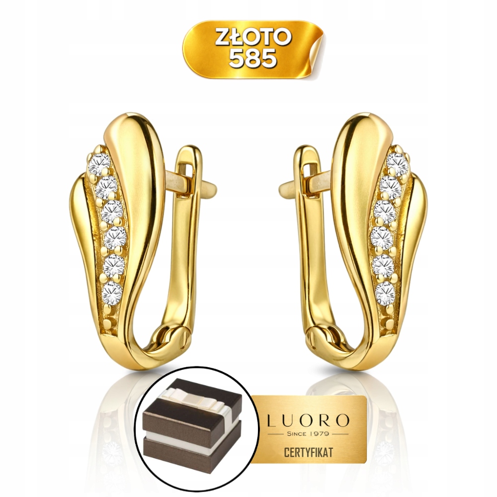 Náušnice Zlaté 585 14K Falka S Zirkony Anglické Zapínání 12 MM