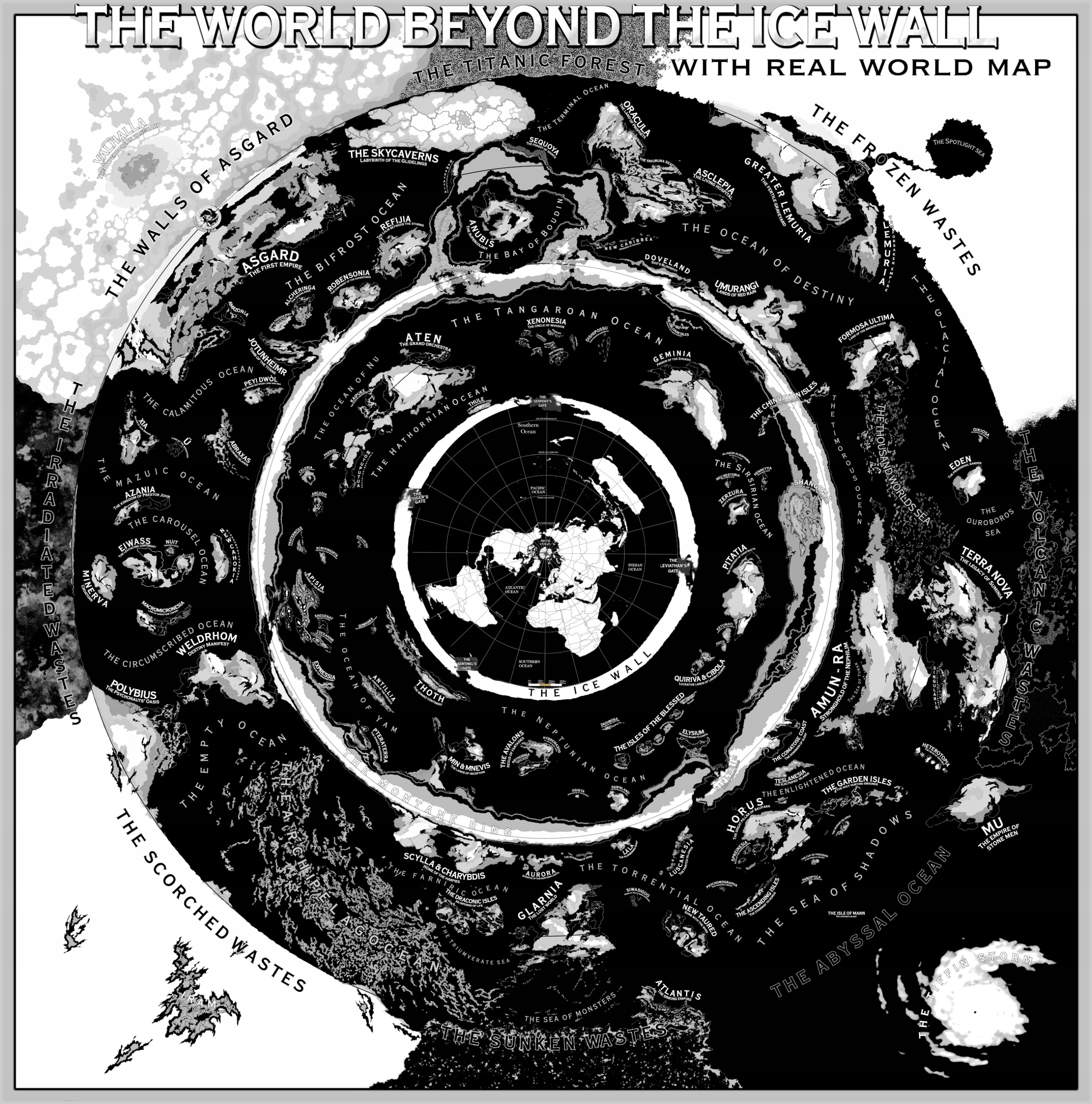 Plochá země Mapa Projekt „Beyond the Ice Wall“ 90 x 90 cm