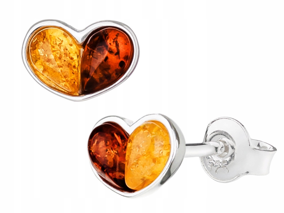 Stříbrné Náušnice Srdíčka s jantarem Dámské barevné Srdíčka 925