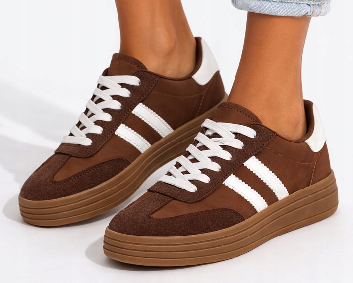 Sportowe Brązowe Niskie Trampki Platforma Sneakersy Gruba Podeszwa 37