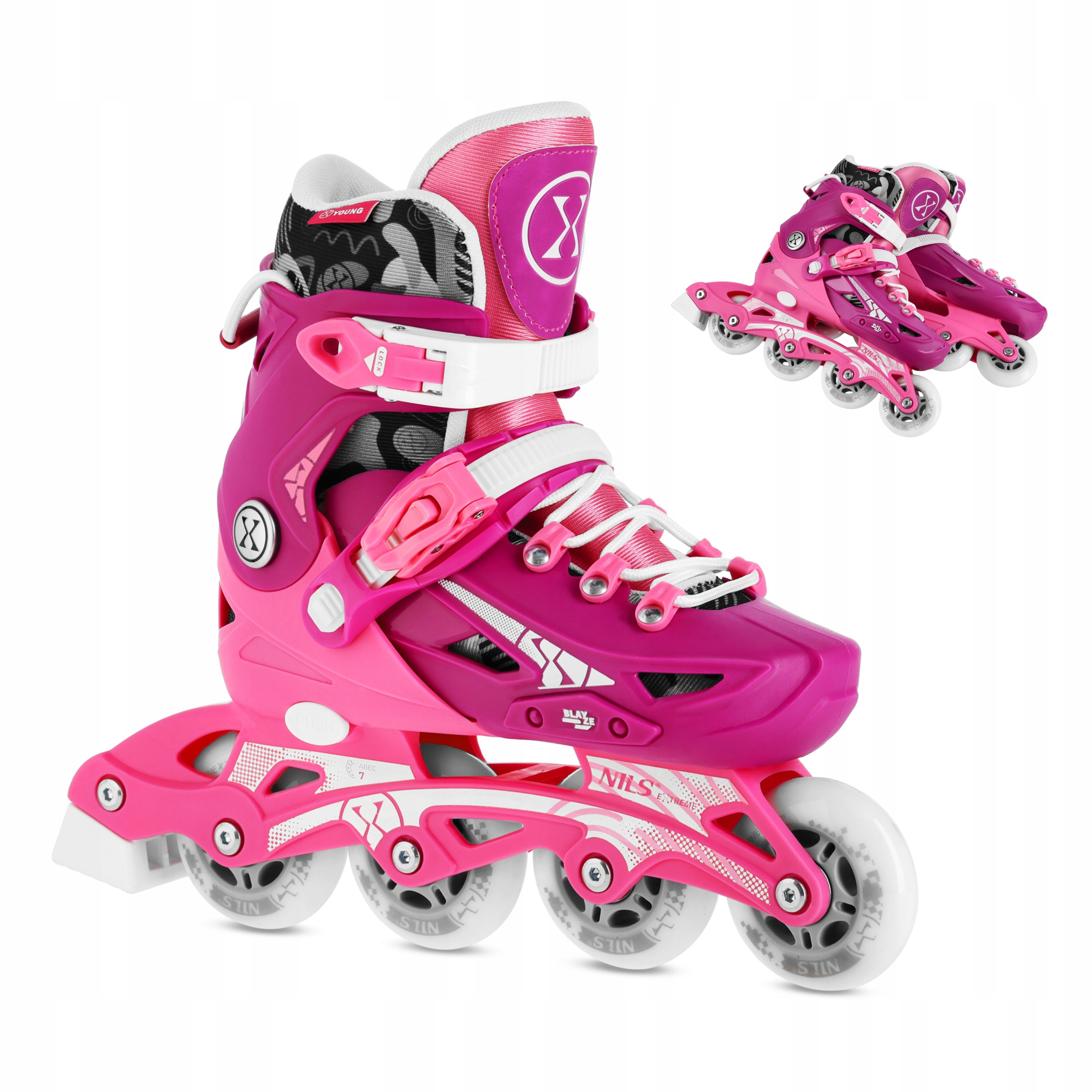 Kolečkové Brusle fitness nastavitelné růžové pro děti kaučuk 35-38 Nils Extreme