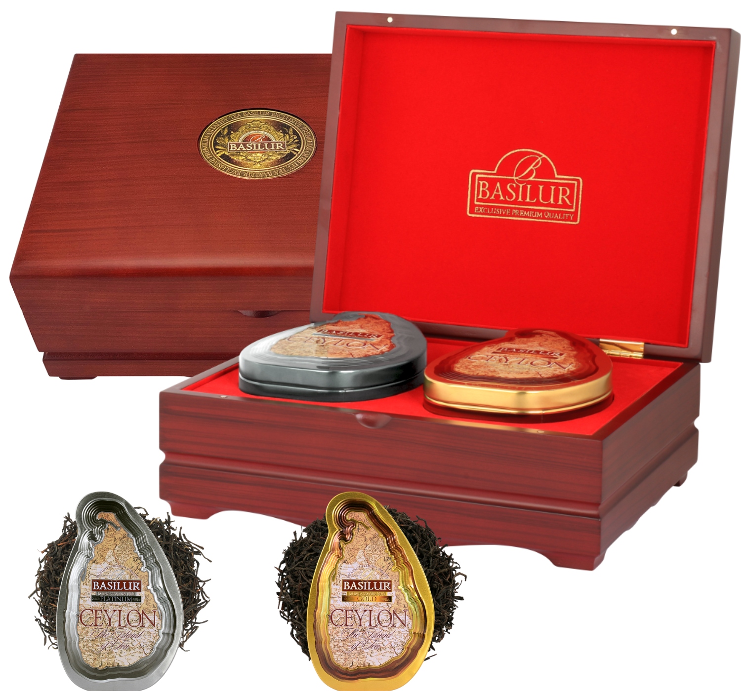 Levně Basilur Dřevěný Expozitor sada čajů Platinum a Gold dárek 2x100g