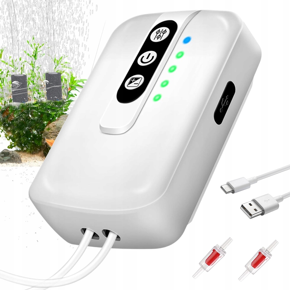 Levně Malá vzduchová pumpa do akvária o objemu až 100 litrů, 2 režimy provozu, tichý provoz