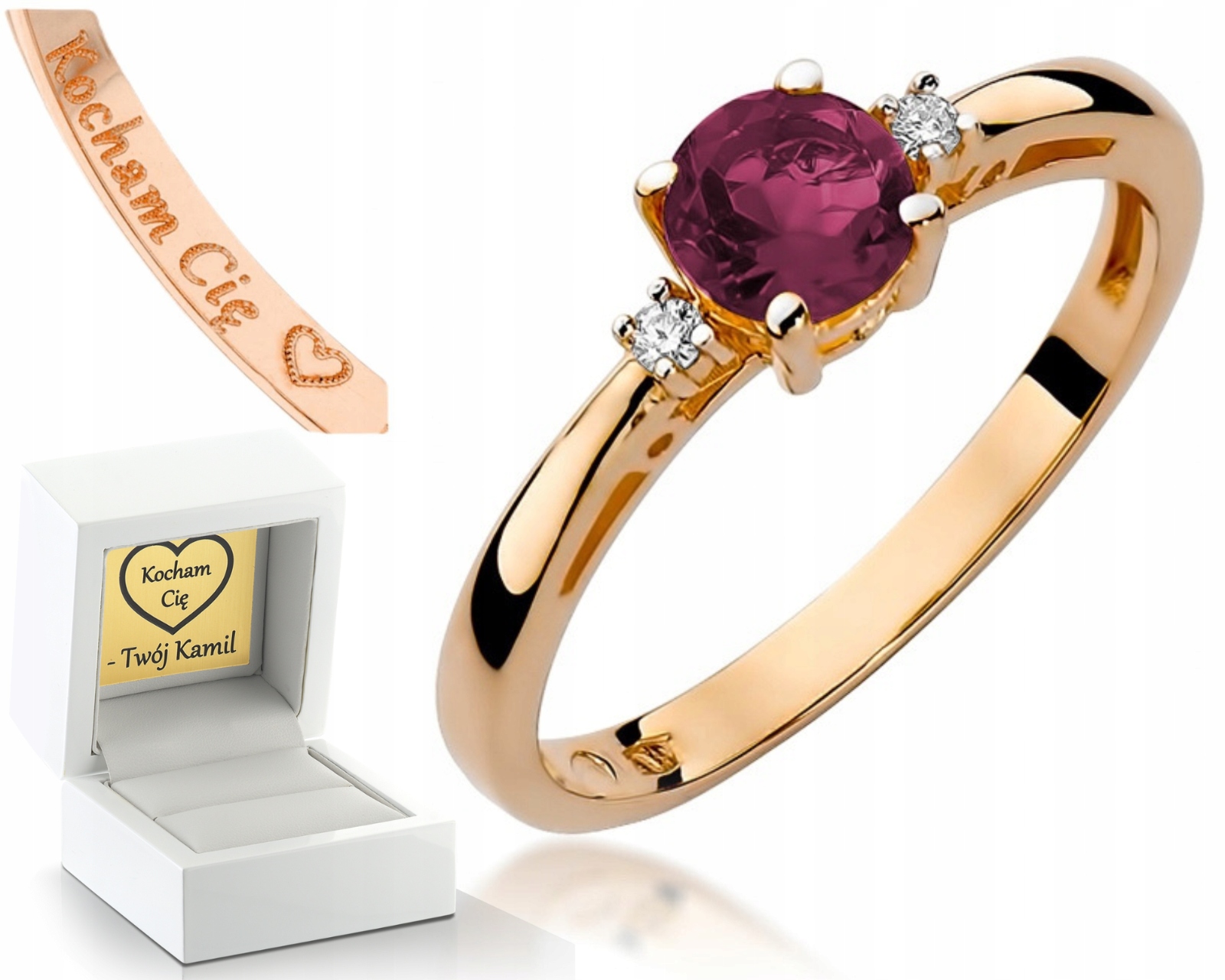 Prstýnek Rubín Brilianty Růžové Zlato 585 Gravírování