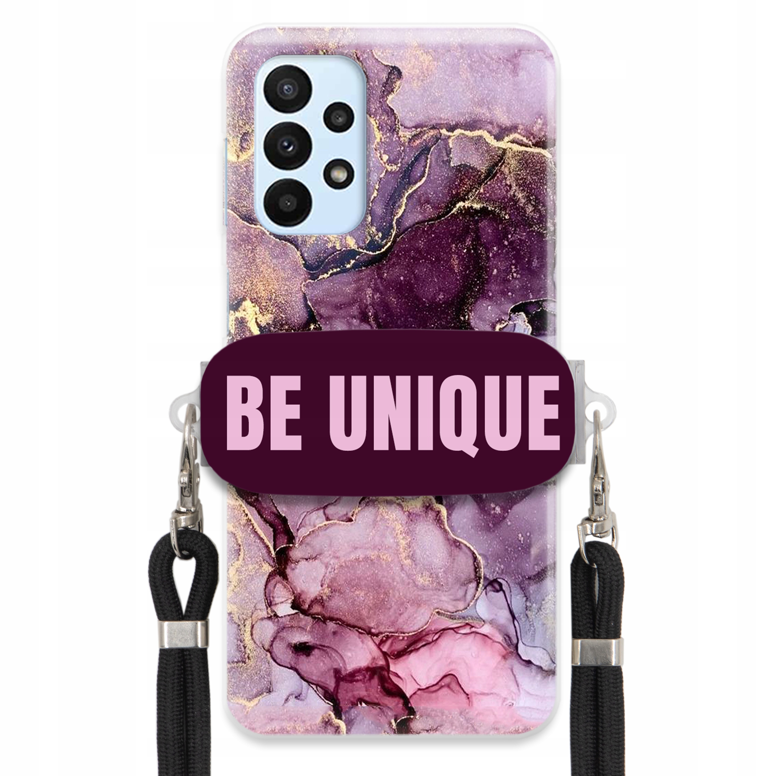 Puzdro pre Samsung A23 4G držiak na šnúrku Čierna Fialová Mramor Be Unique