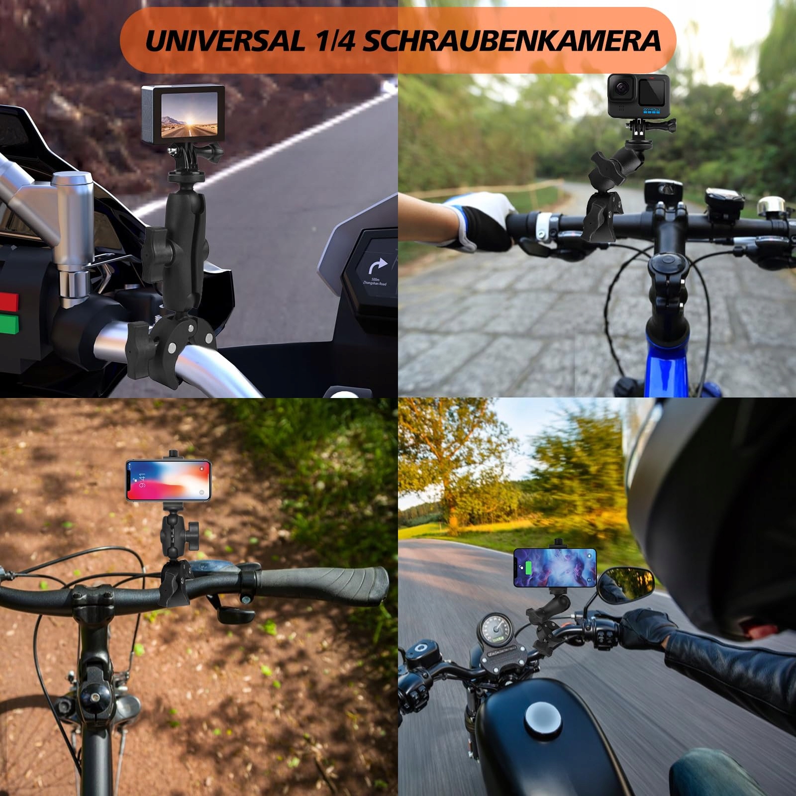 ZAKVOP Uchwyt Do Kamery Akcji Na Motocykl Rower 360° Do GoPro DJI Insta360 — miniatura 7