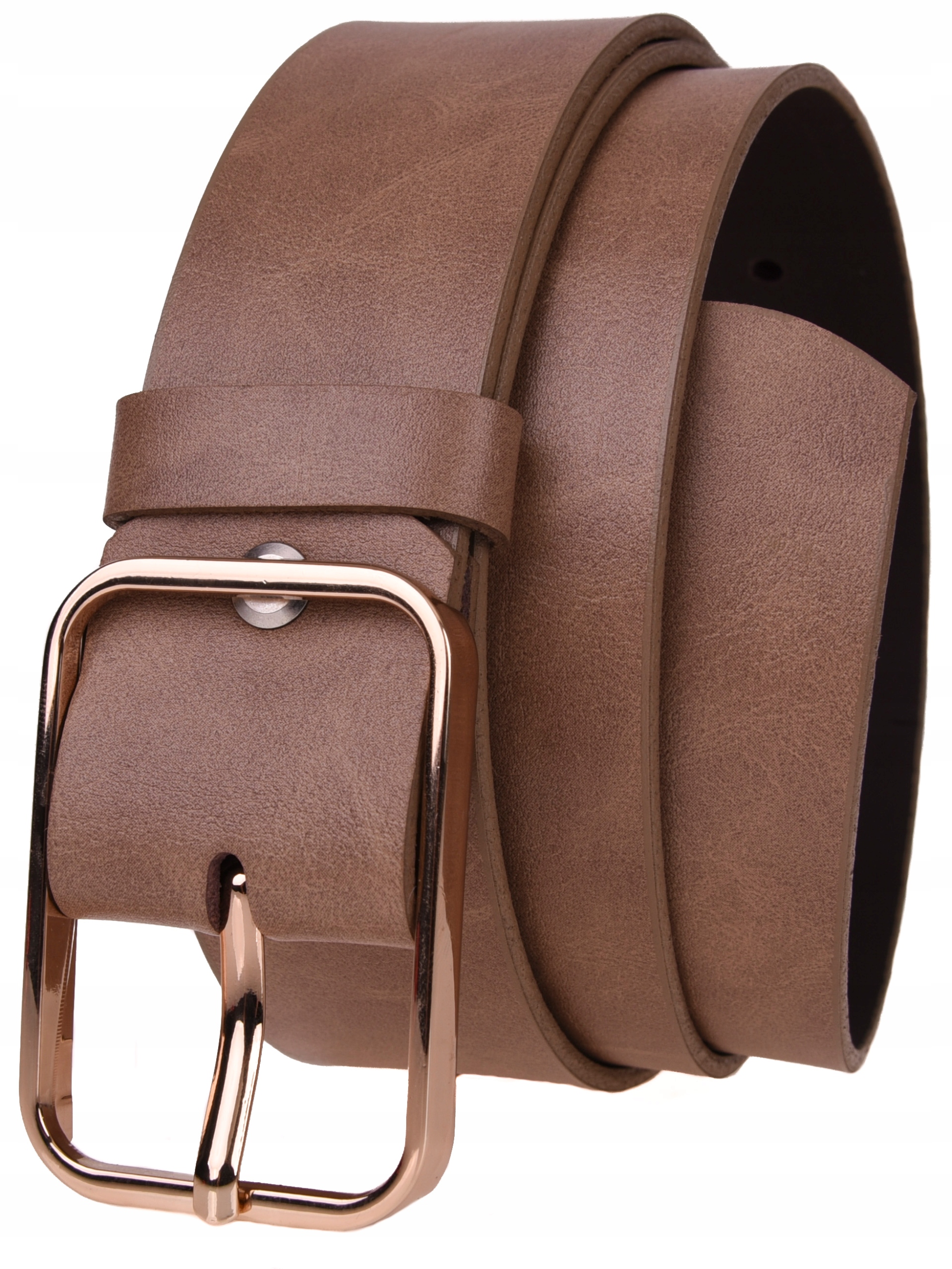 

Skórzany Pasek damski 4cm Beżowy złota klamra