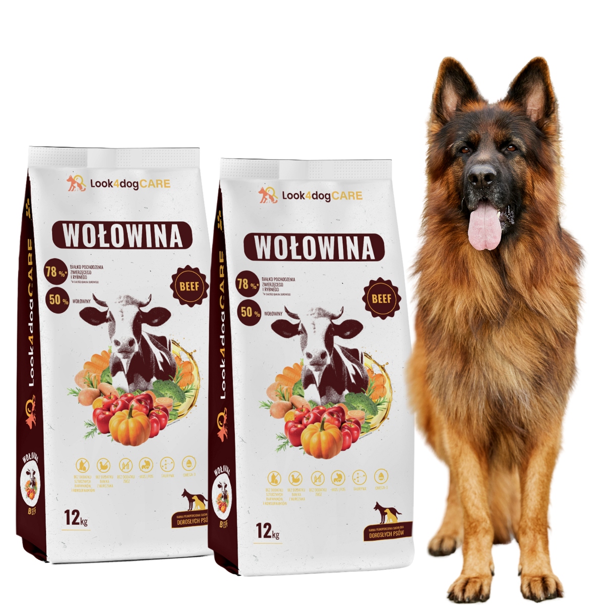 Levně Sada: Krmivo pro psy Look4dog Care Hovězí maso bez obilovin a kuřecího masa 2x12 kg