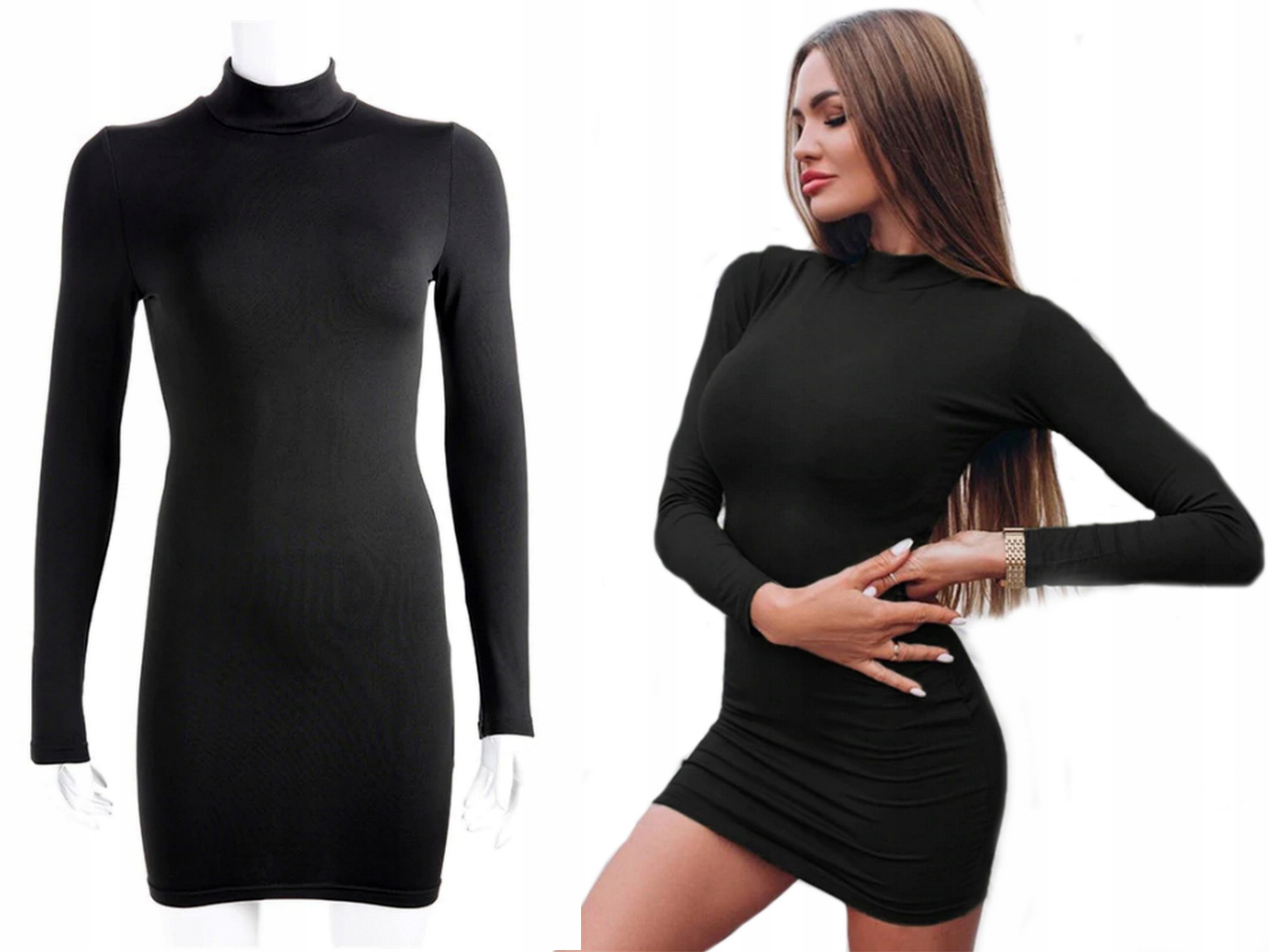 Czarna SUKIENKA Damska pół GOLF Ołówkowa ODKRYTE RAMIONA S/M Skład materiałowy 95% bawełna 5% elastan