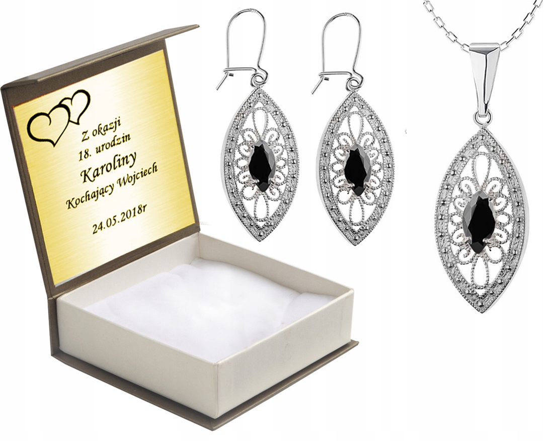 

Komplet Biżuterii Z Czarnymi Cyrkoniami + Grawer