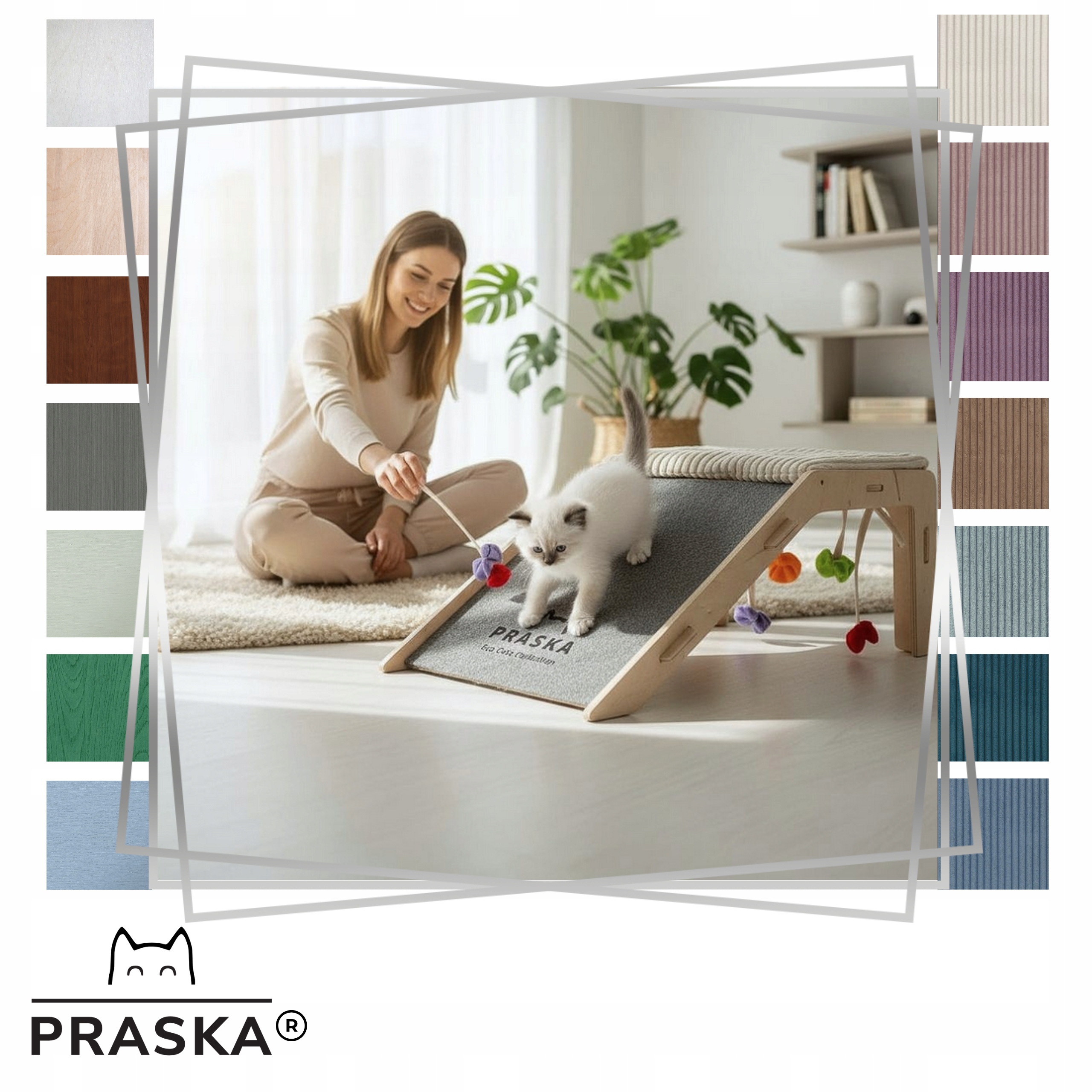 Levně Pražské Dětské hřiště pro kočky škrabadlo plošina pelíšek Mašlička překližka Barva