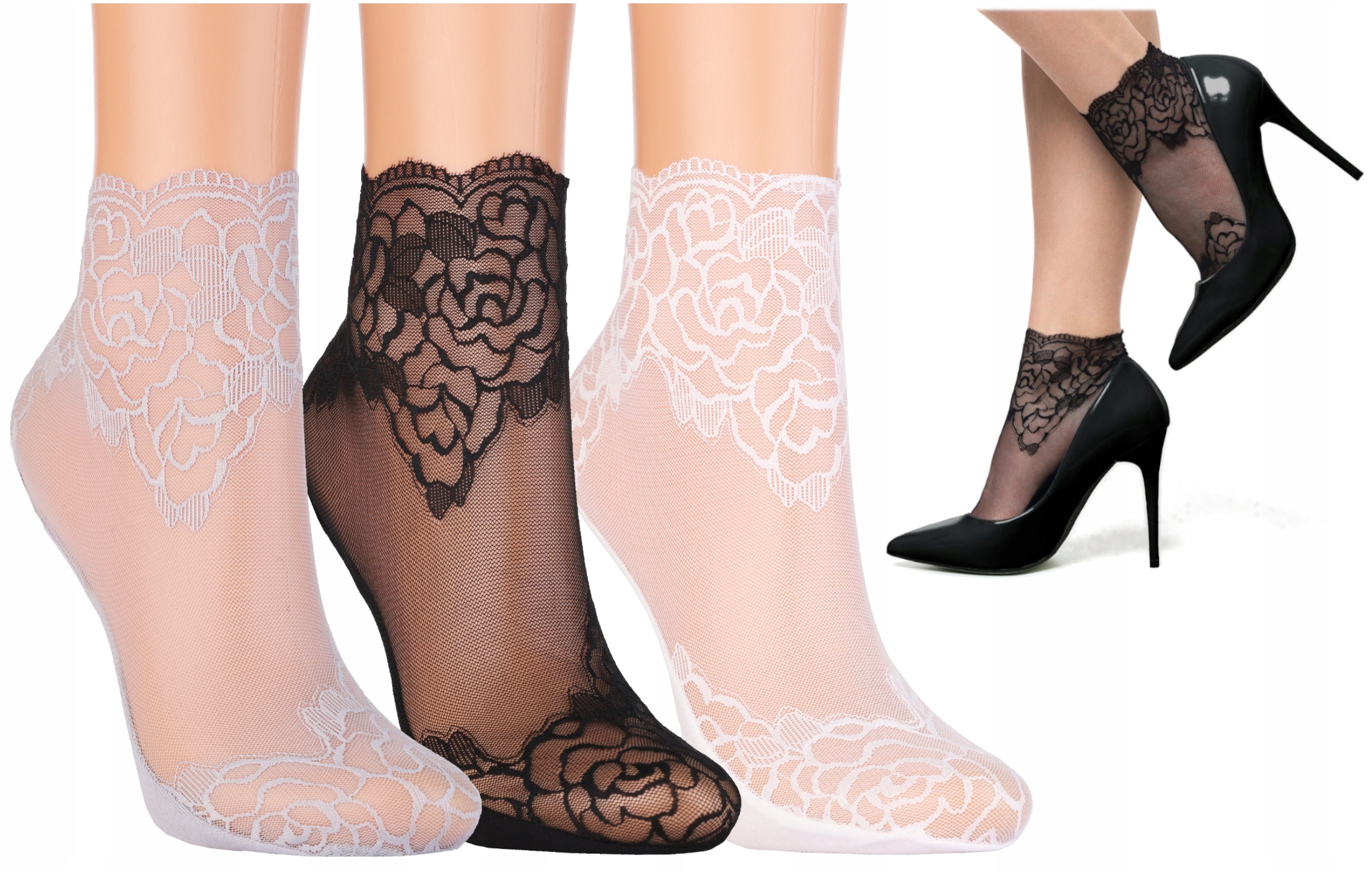 Čipkované Členkové Ponožky Dámske Elegantné Nízke Ponožky Módne MORAJ 3PAK 35-38