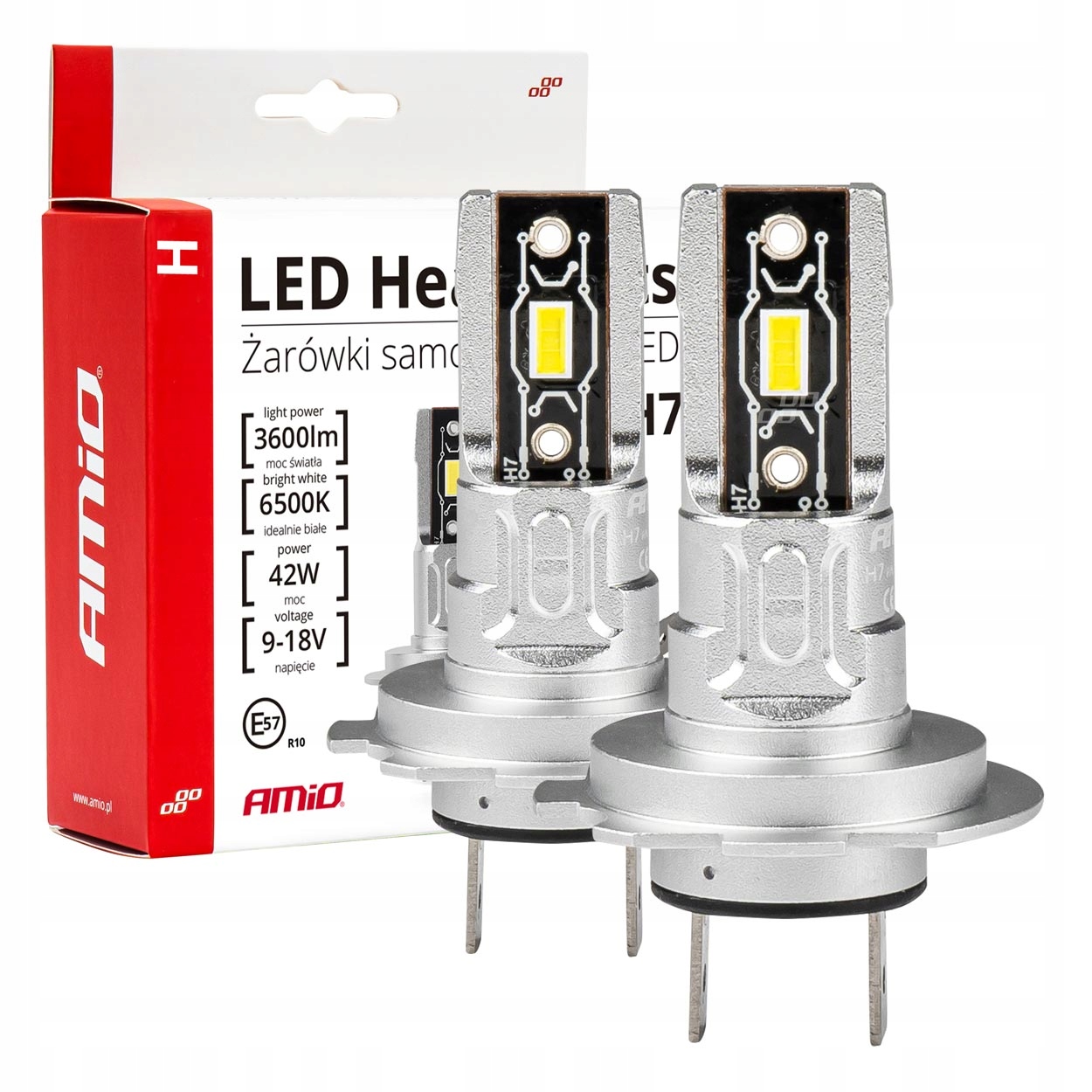 Żarówki Samochodowe Led H7 H18 Amio H-mini 6500K Canbus 12V 24V 42W