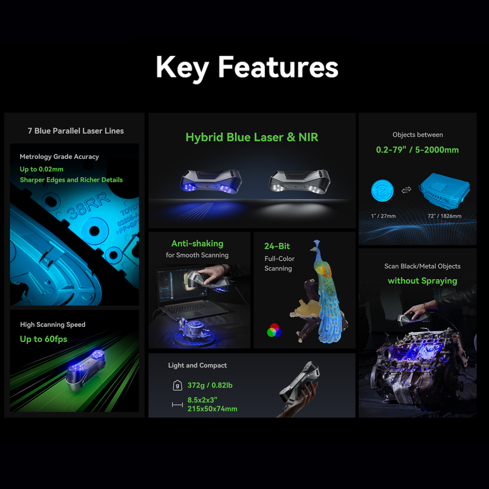 Skaner 3D Creality CR-Scan Raptor laser niebieski + podczerwień Model CR-Scan Raptor