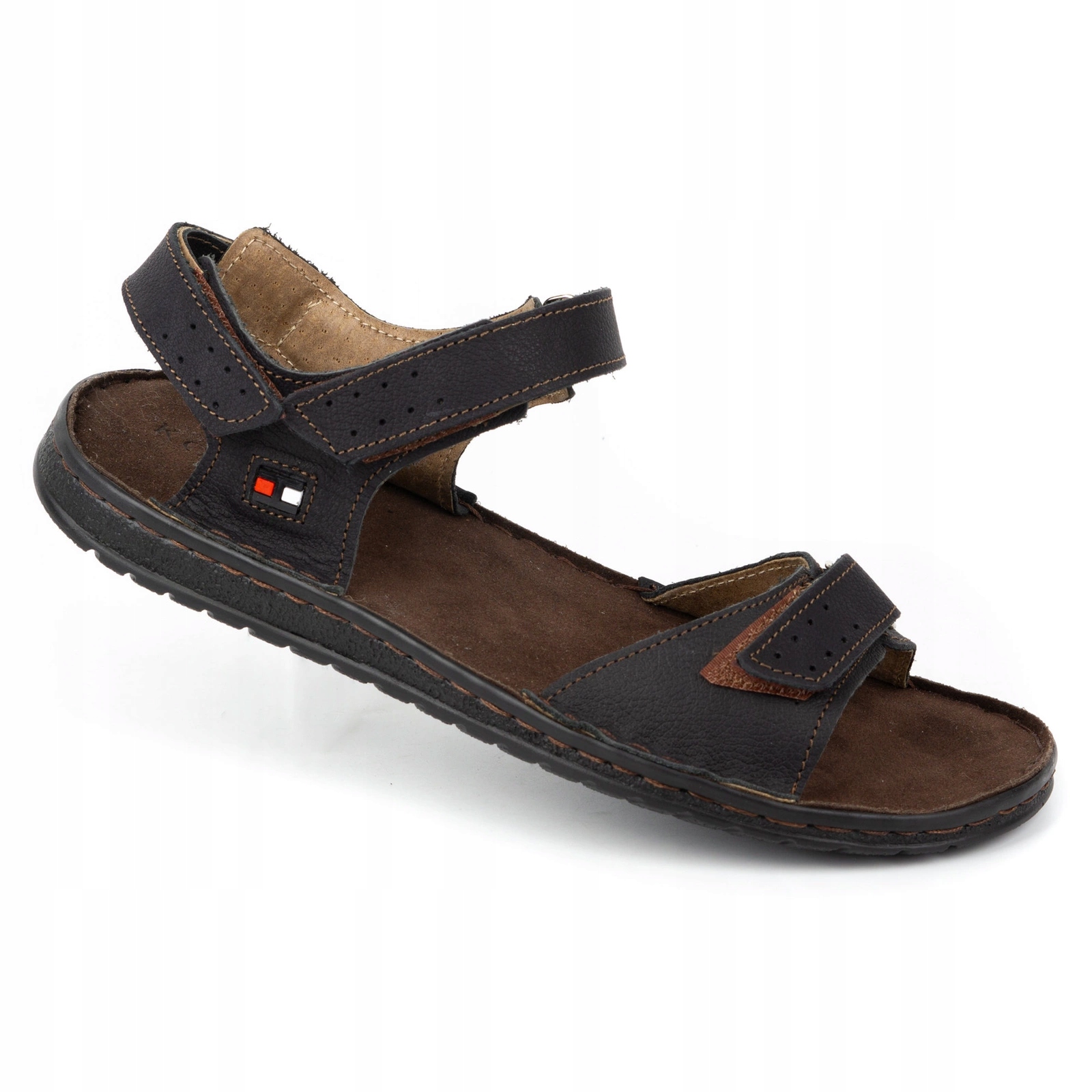 Pánské sandály z přírodní kůže na suchý zip Polské 881K černé 42