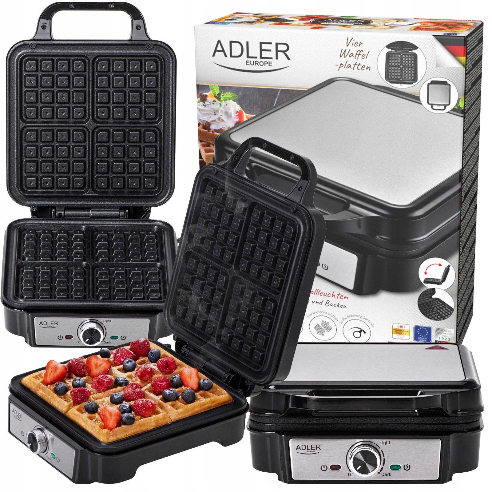 Vaflovač pro 4 velké křupavé vafle Silná regulace teploty 1800 W XXL Robustní