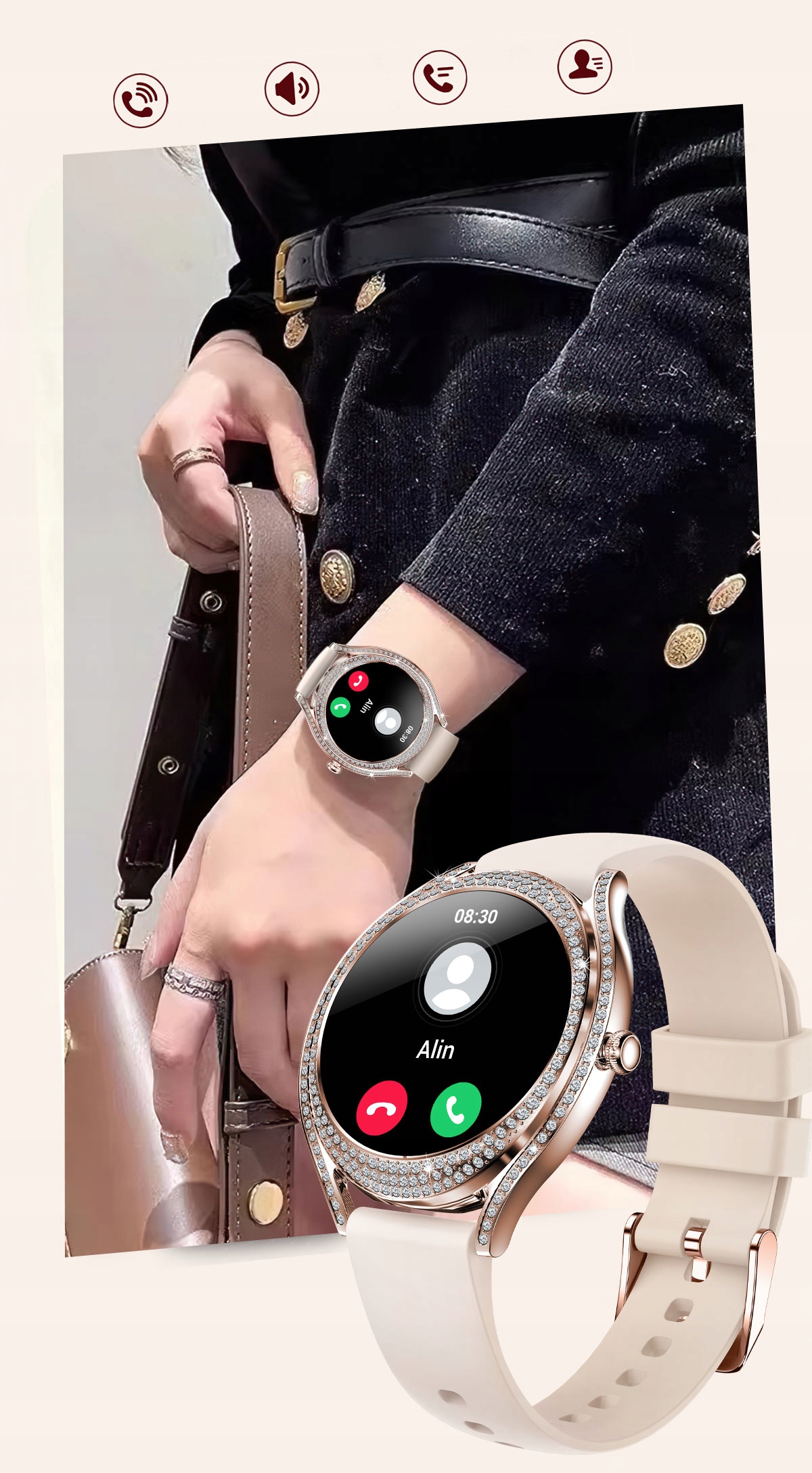 SMARTWATCH DAMSKI ZEGAREK ROZMOWY POWIADOMIENIA SPORT ZDROWIE J. POLSKI Model inny