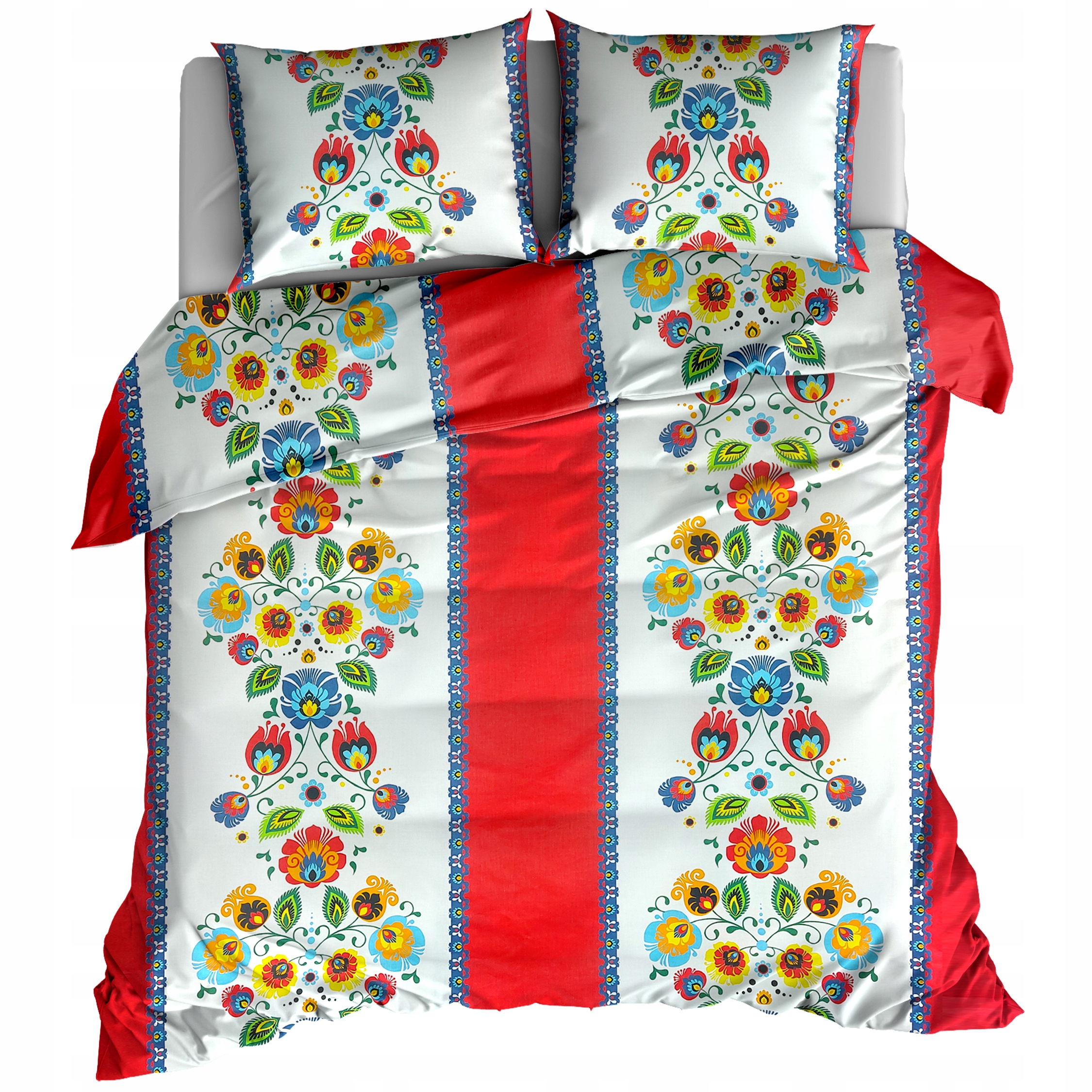 

Pościel 160x200 Bawełna 100% Kwiaty Folk Czerwień