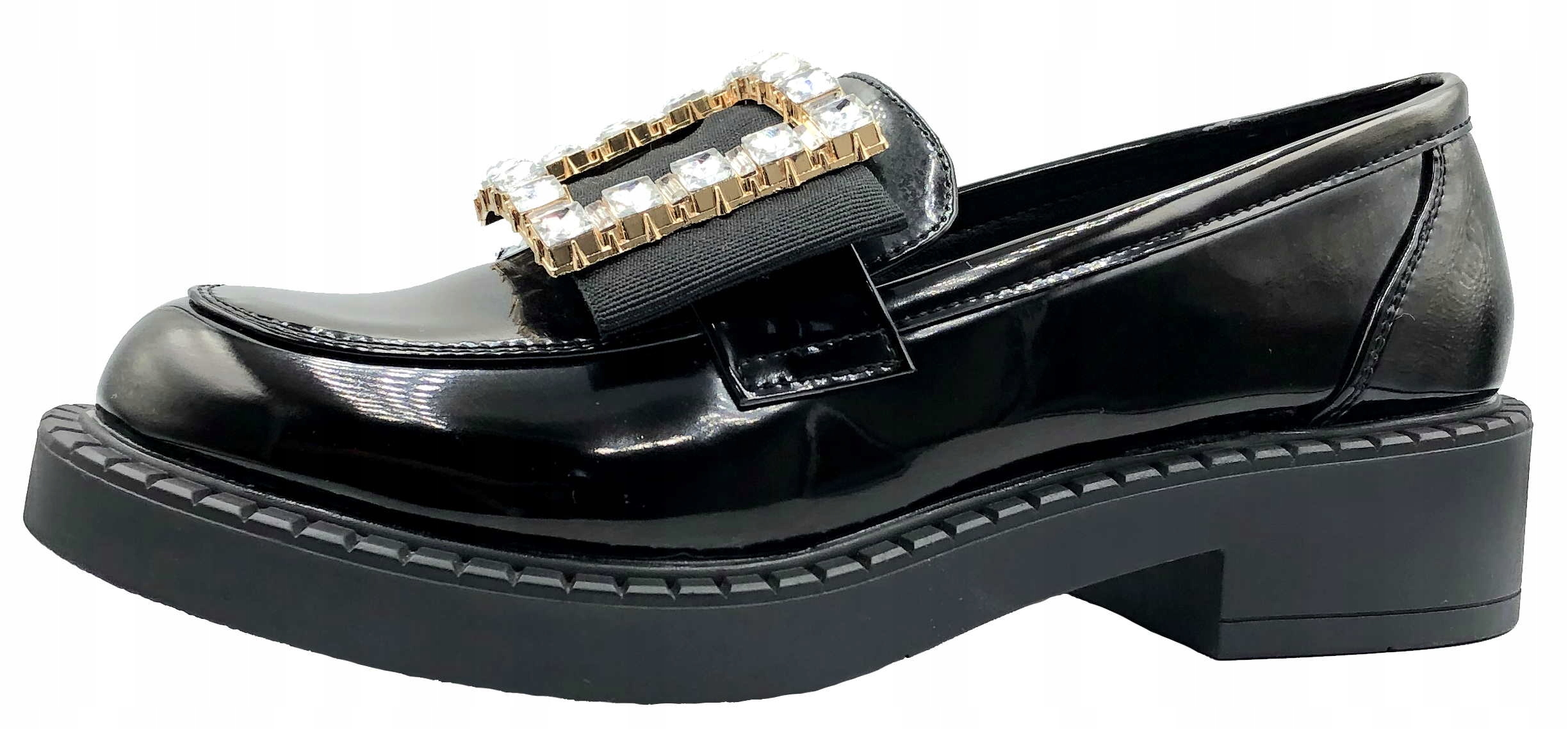 PÓŁBUTY NA PLATFORMIE CYRKONIE MOKASYNY CZARNE 38 Marka Seastar