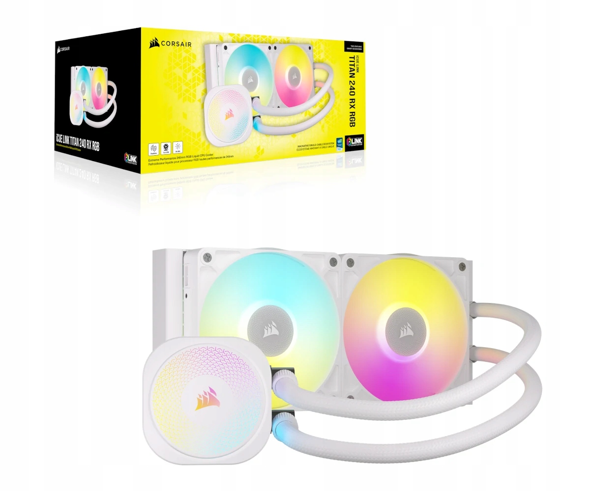 Chlodzenie wodne Corsair iCUE Link Titan 240 Rx Rgb 2x120mm Intel Amd Biały