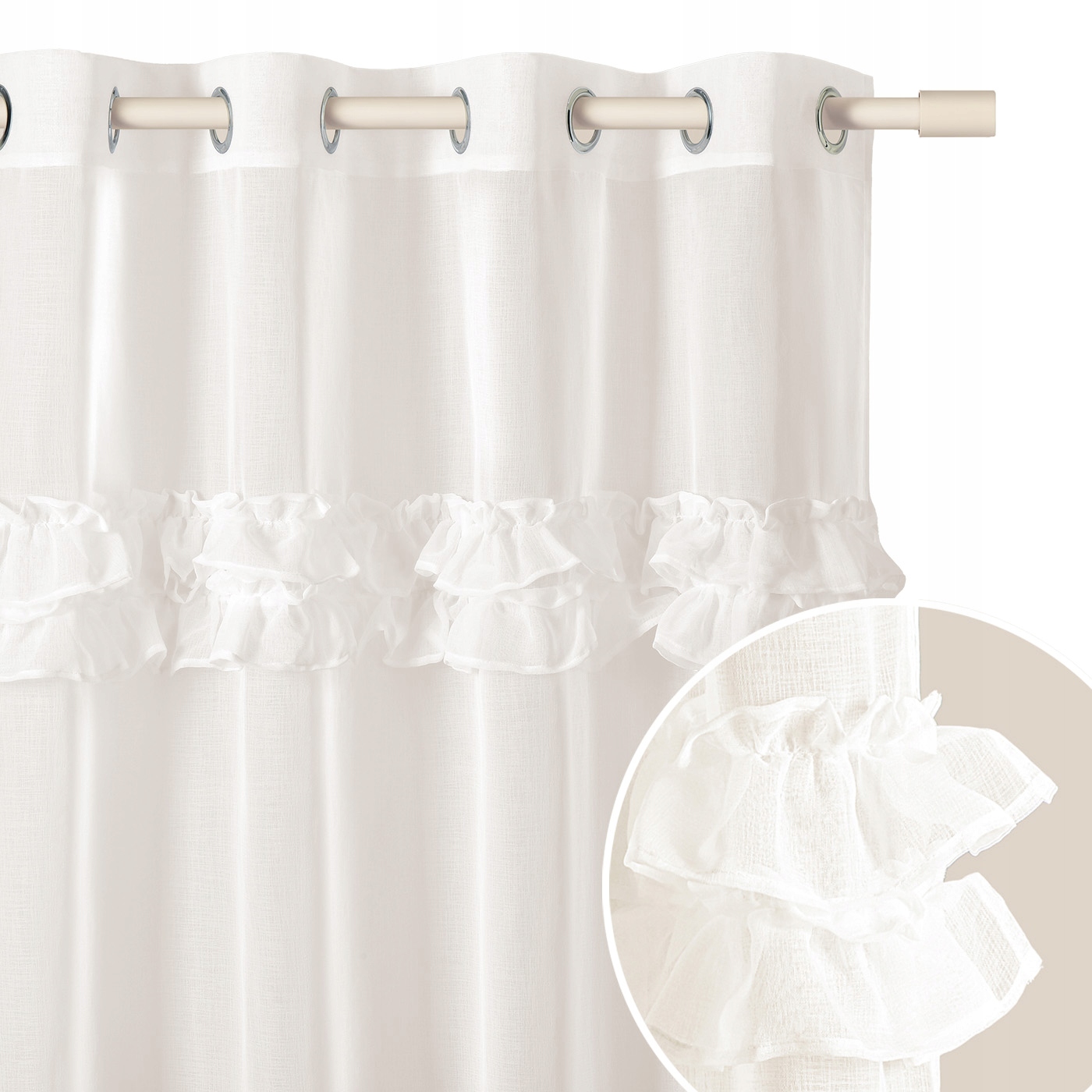 ROOM99 Hotová záclona s volánky 350x250 krémová na kolečkách Moderní Frilla