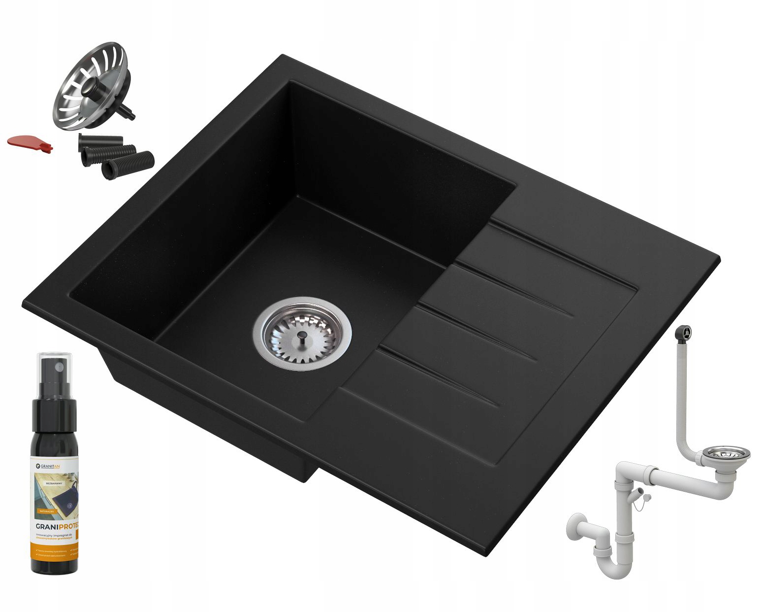 Granitový Drez Sifón Impregnácia Klik Klak Čierny