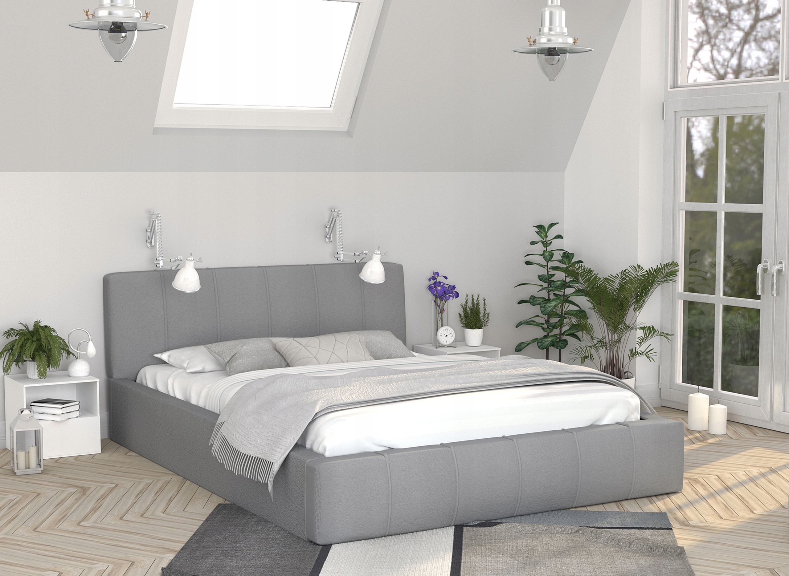 

Łóżko 140x200 tapicerowane stelaż materac Emma