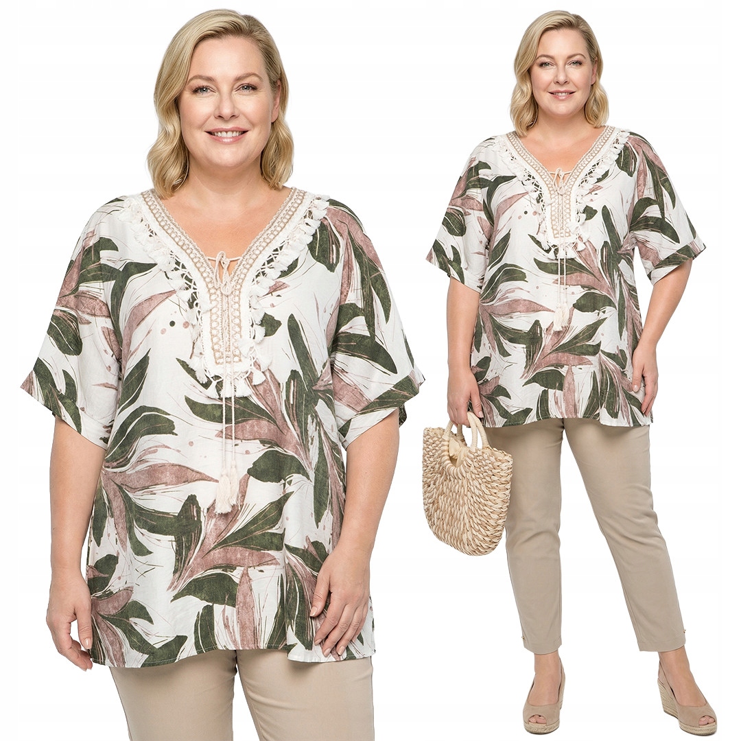 Tunika zeleno-hnědé vzory plus size velikost 58/60