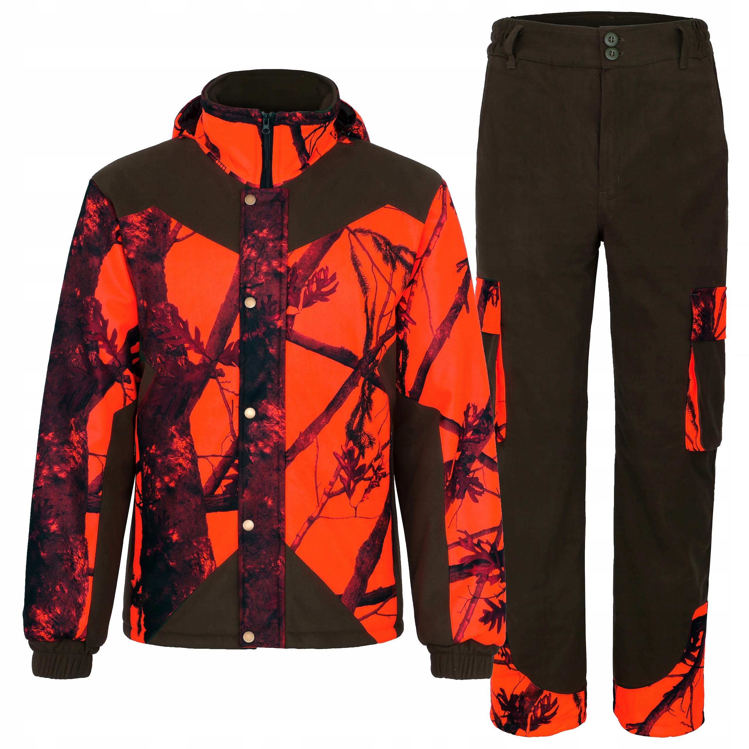 Myśliwski komplet na polowania zbiorowe,oliwkowy z pomarańczem zimowy M