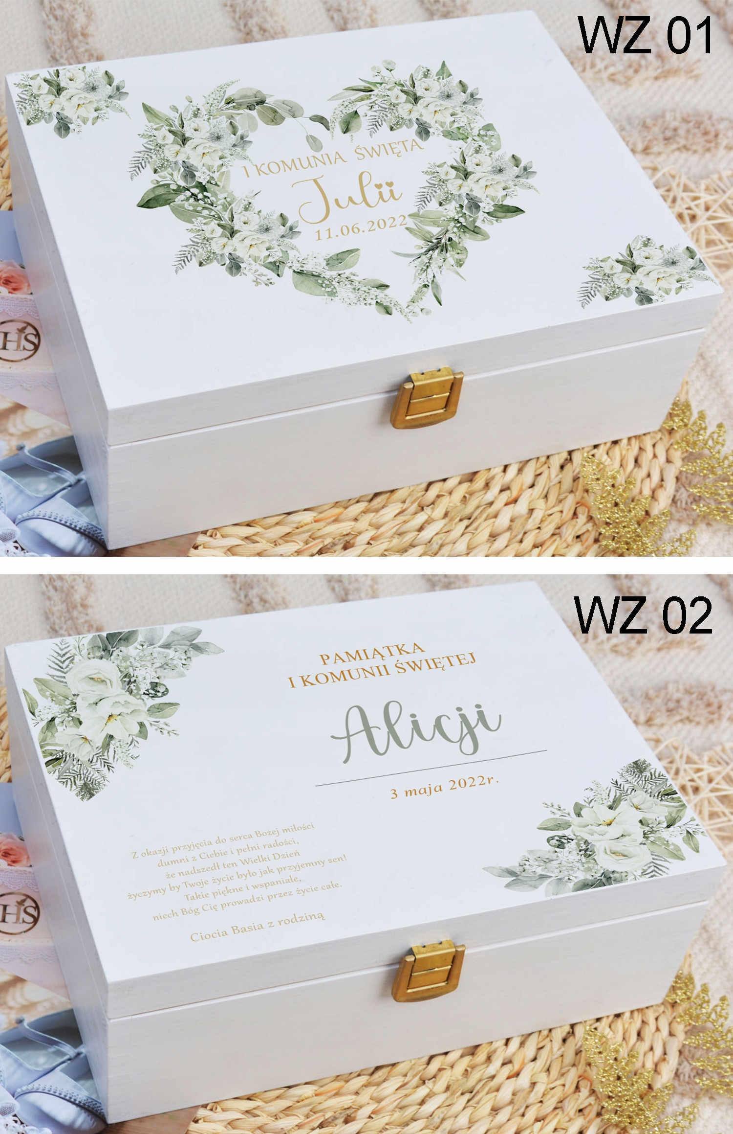 SKRZYNKA biała KOMUNIA prezent NADRUK pamiątka IMIĘ Marka bez marki