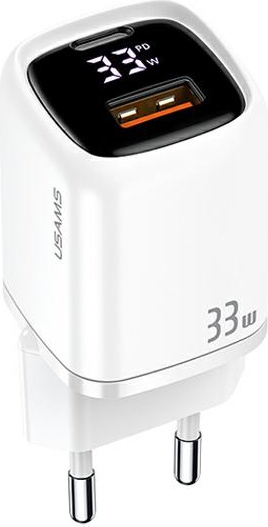 Síťová nabíječka Usams T46 1xUSB-C+1xUSB 33W PD3.0 +QC3.0 Fast Charging