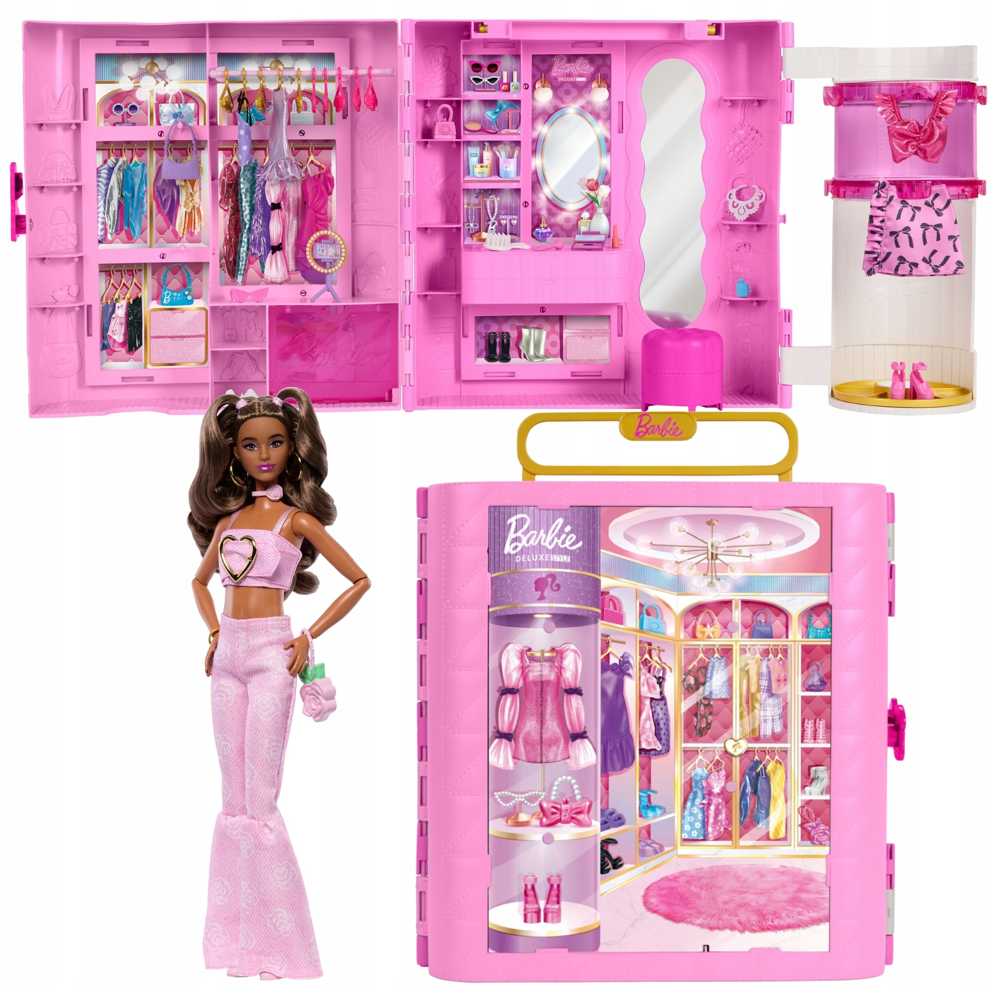 Garderoba Barbie Deluxe Style Szafa Z Toaletką Lalka Pink Denim Akcesoria