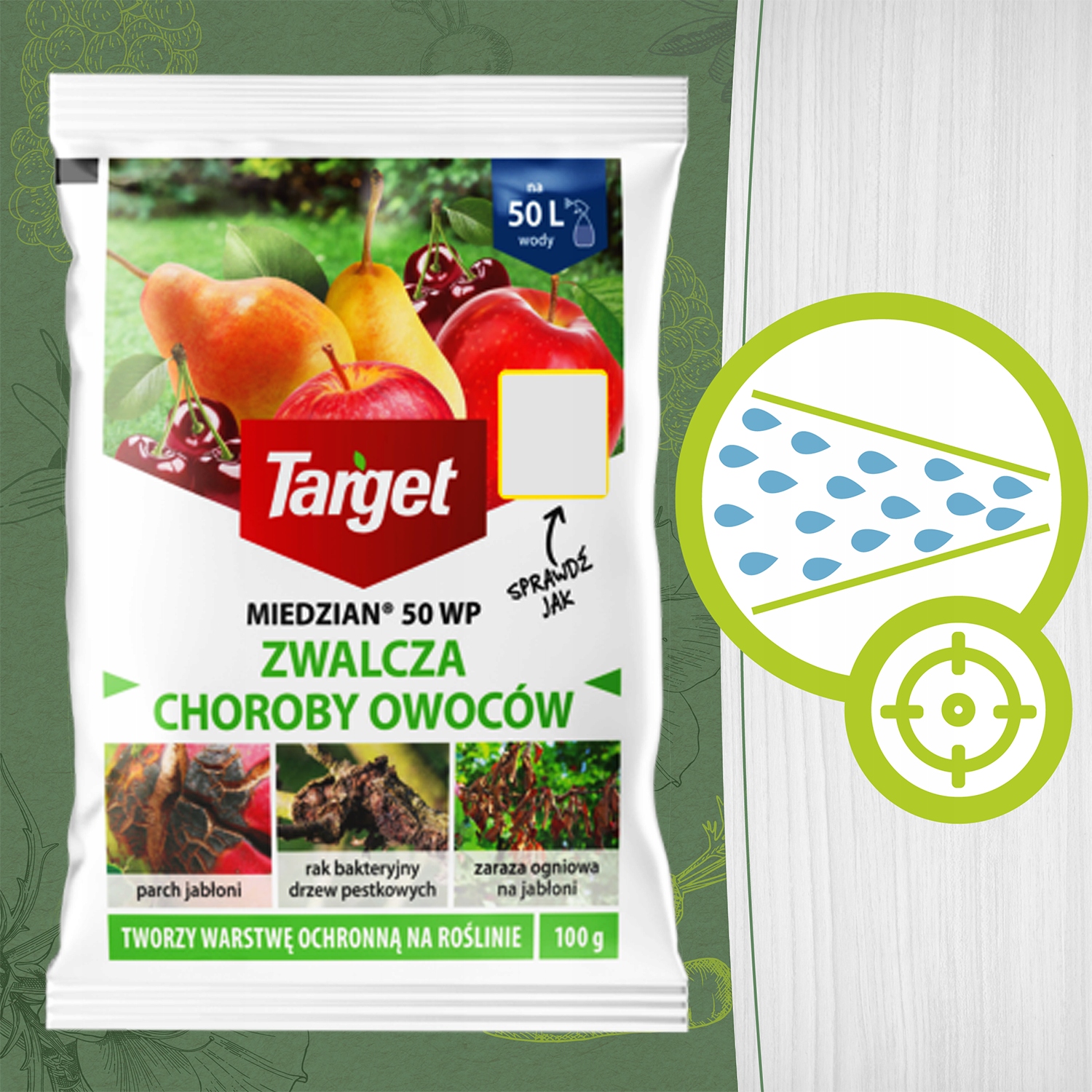 MIEDZIAN 50 WP ZWALCZA CHOROBY OWOCÓW GRZYBOBÓJCZY 100G TARGET Producent Target