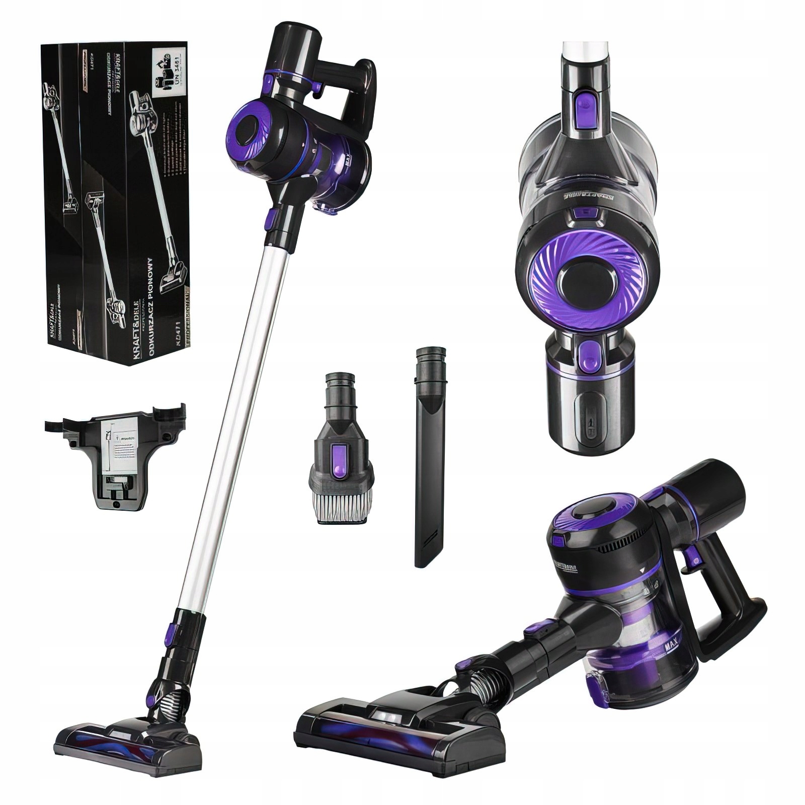 Bezprzewodowy Odkurzacz Pionowy Led 0,8L Fioletowy 2200mAh Kraft&Dele, Kraf