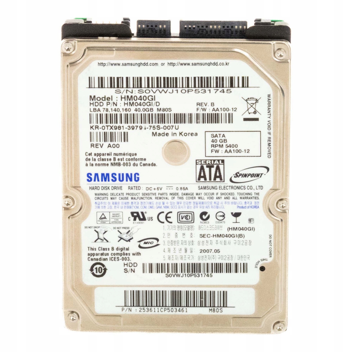 Samsung SpinPoint M80S 40GB 5,4K 8MB Sata 2,5'' HM040GI